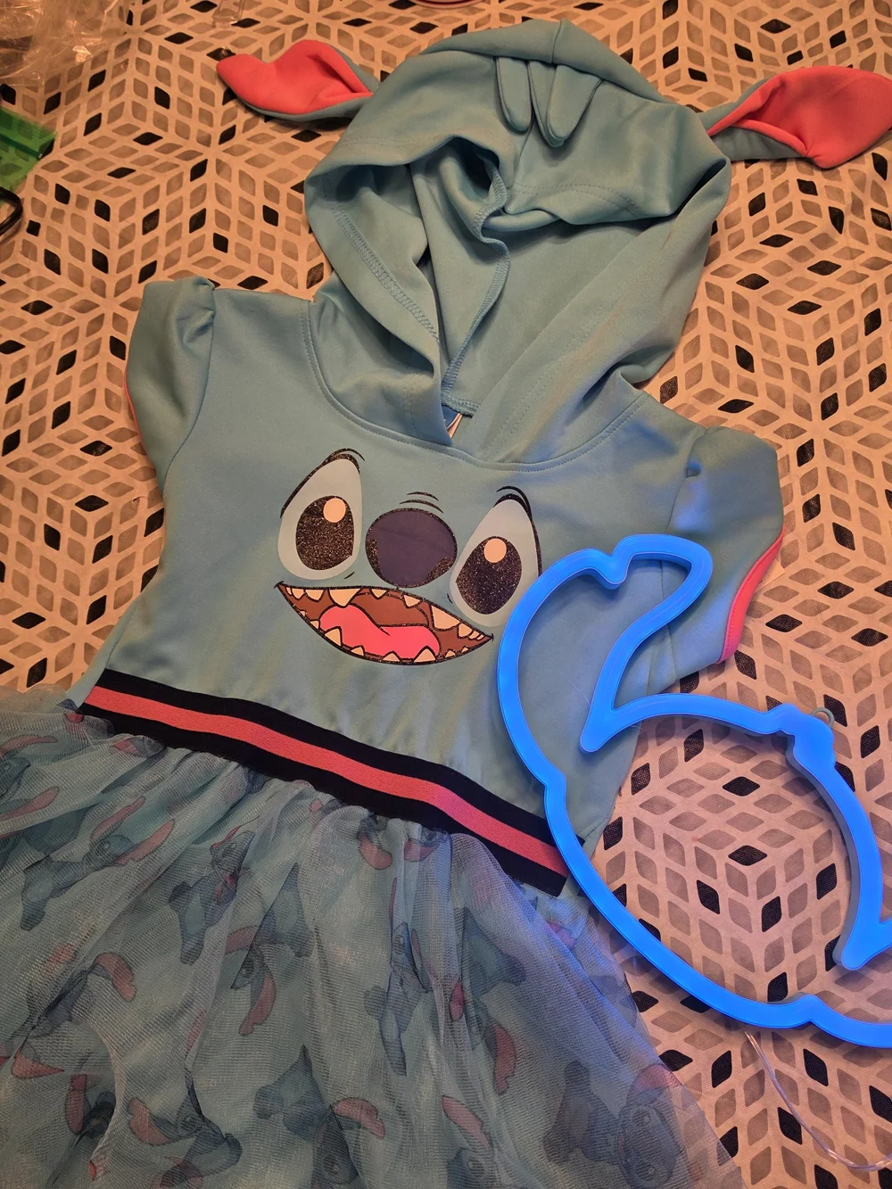 🌼Disney Blue and Pink Stitch Hoodie Tulle Dress